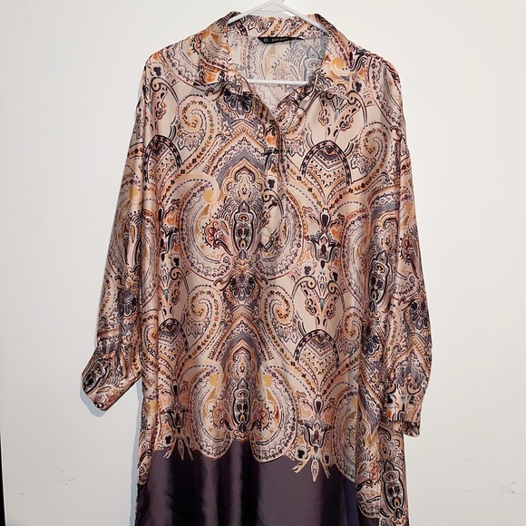 Zara Dresses & Skirts - ZARA Silk Paisley Long Sleeve Tunic Shirt Dress